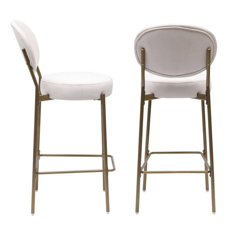 GDFStudio - Lunara Modern Velvet Upholstered Bar Height Bar Stool with Gold Metal Legs, Backrest & Footrest, Set of 2 - 41.34"H