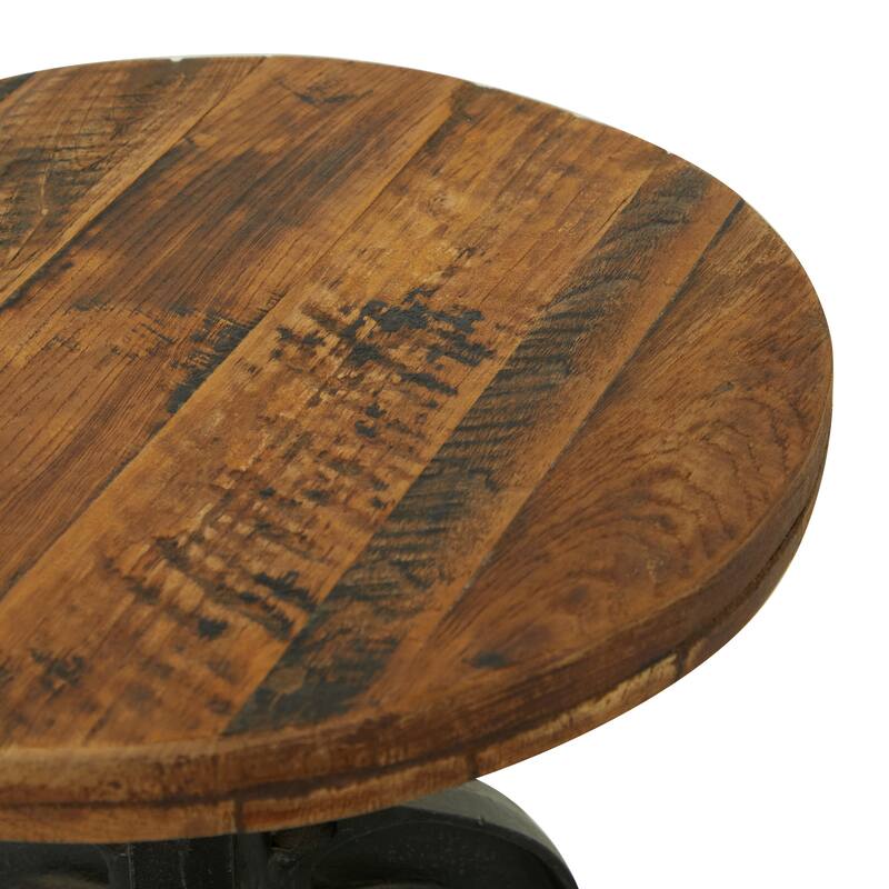 Black Metal Vintage Industrial Inspired Stool with Brown Adjustable Wood Seat