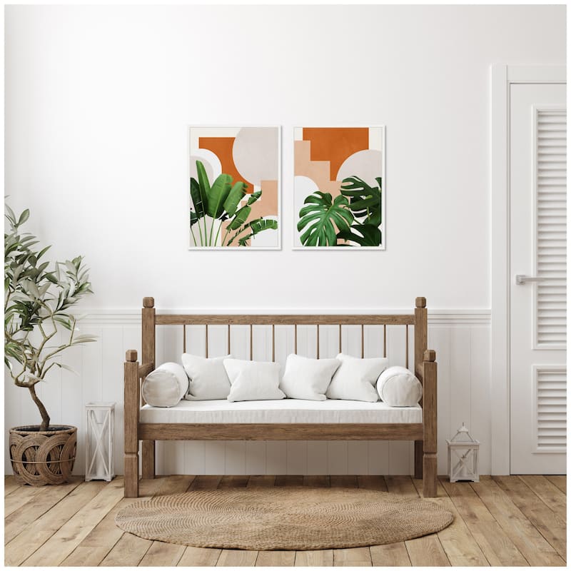 Kate and Laurel Sylvie Abstract Botanical Leaves Framed Canvas Art Set by July Art Prints