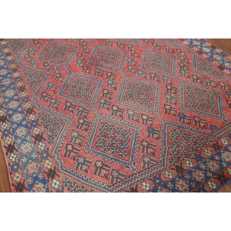 Geometric Bakhtiari Persian Vintage Rug Hand-Knotted Pink Wool Carpet - 6'8"x 9'5"