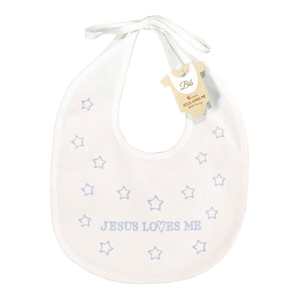9" x 10" White and Blue "Jesus Loves Me" Baby Boy Bib - N/A
