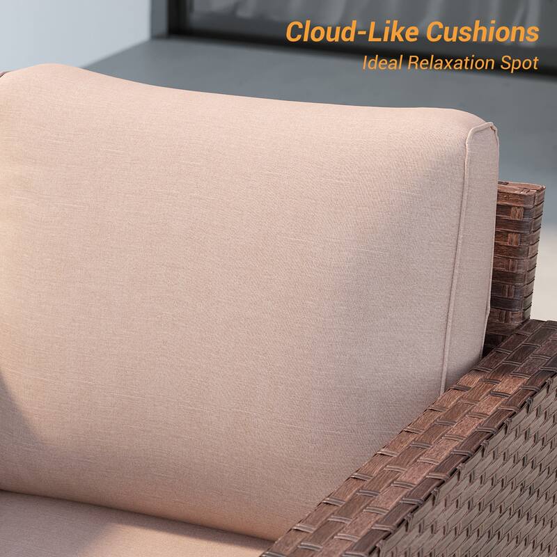 LIVOOSUN 3Pcs Patio Furniture Conversation Brown Rattan Patio Sofa Set