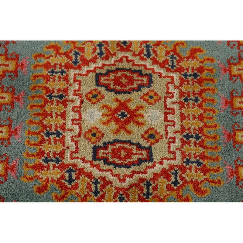 Geometric Viss Indian Runner Rug Handmade Wool Carpet - 2'7"x 11'9"
