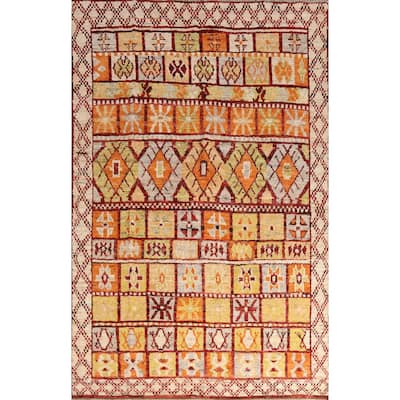 Geometric Moroccan Oriental Rug Handmade Multi-Color Wool Carpet - 6'7" x 9'9"
