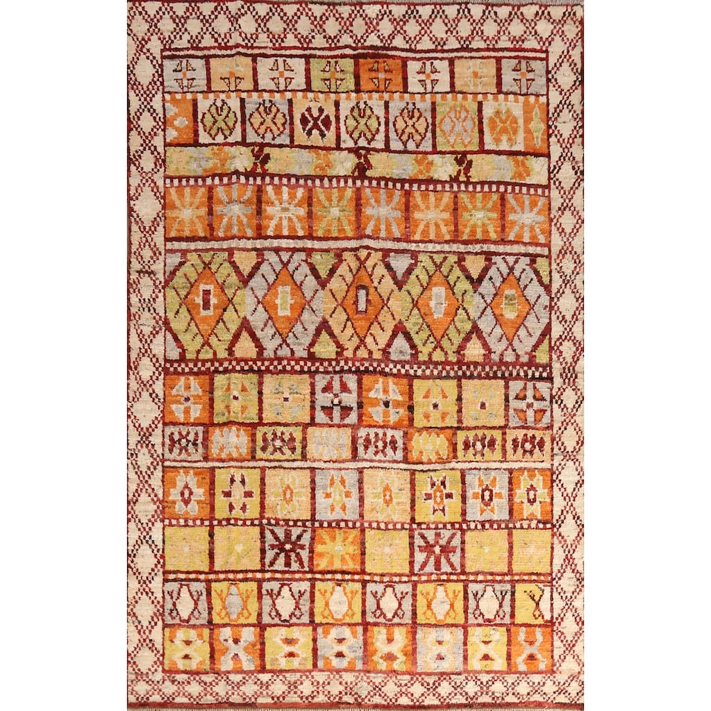 Geometric Moroccan Oriental Rug Handmade Multi-Color Wool Carpet - 6'7" x 9'9"