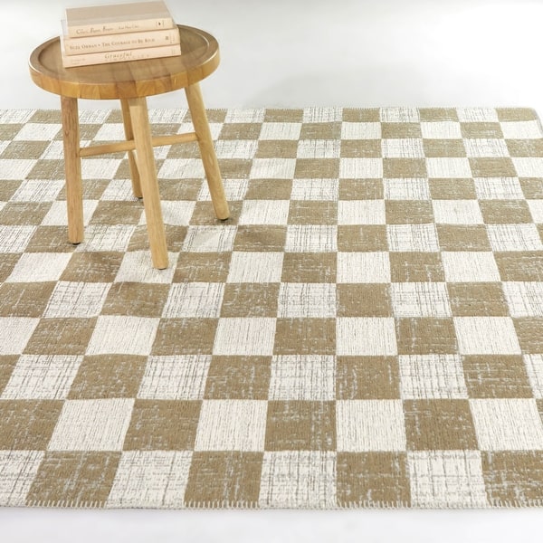 slide 2 of 5, Maraini Checkered Indoor/Outdoor Area Rug 5'3" x 7' - Tan