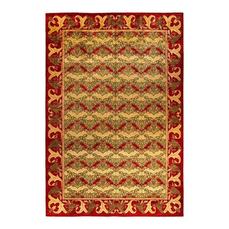 Overton Hand Knotted Wool Vintage Inspired Modern Contemporary Arts & Crafts Brown Area Rug - 9' 6" x 13' 10"