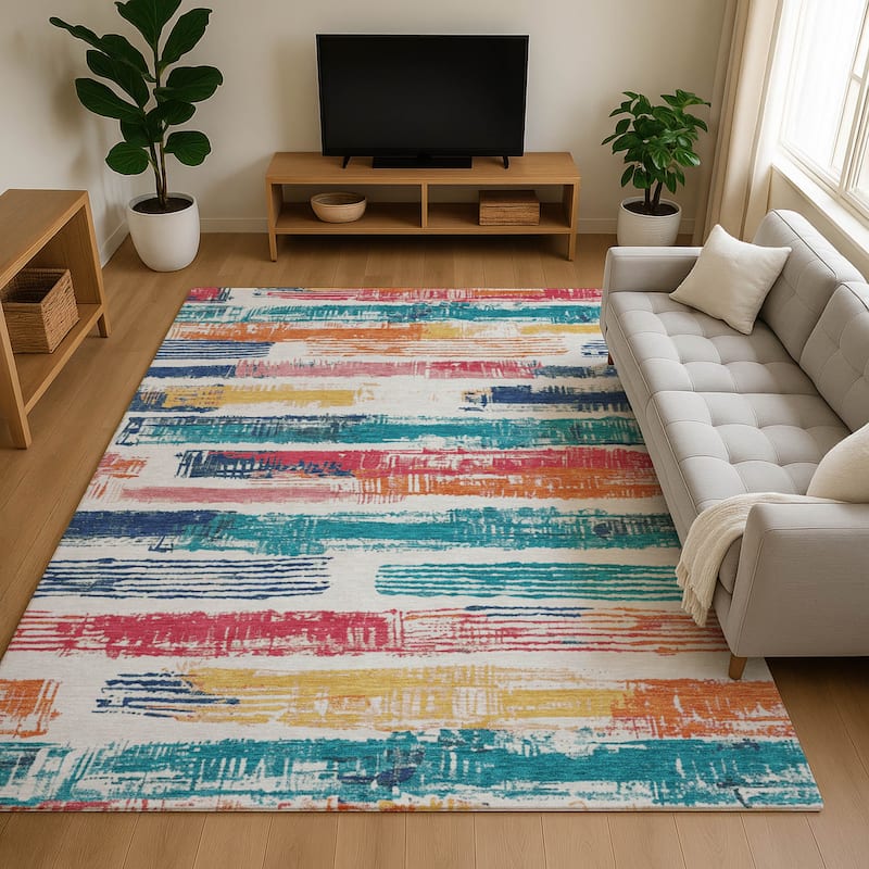 Premium Washable Super Soft Abstract Stripes Mayfield Rug - Ivory - 9' x 12'