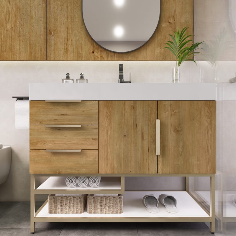 Noble 42" Free Standing Vanity (L Drawer) with Reinforced Acrylic Sink - 42" Width