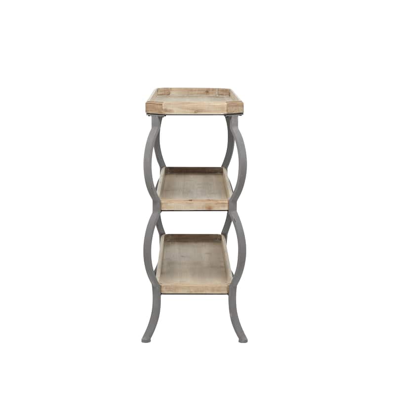 Wood 2 Shelves Console Table with Bowed Gray Metal Legs - Brown - Roche River Decor