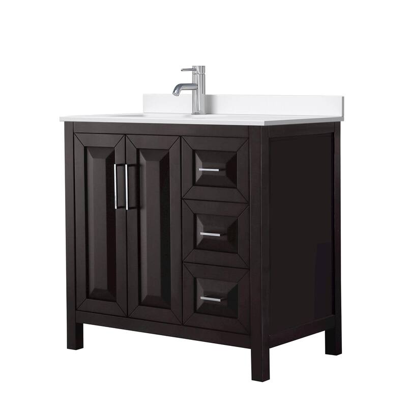 Wyndham Collection WCV252536S-QTZ-UNSMXX Daria 36" Free Standing - Dark Espresso / White Quartz Top / Polished Chrome