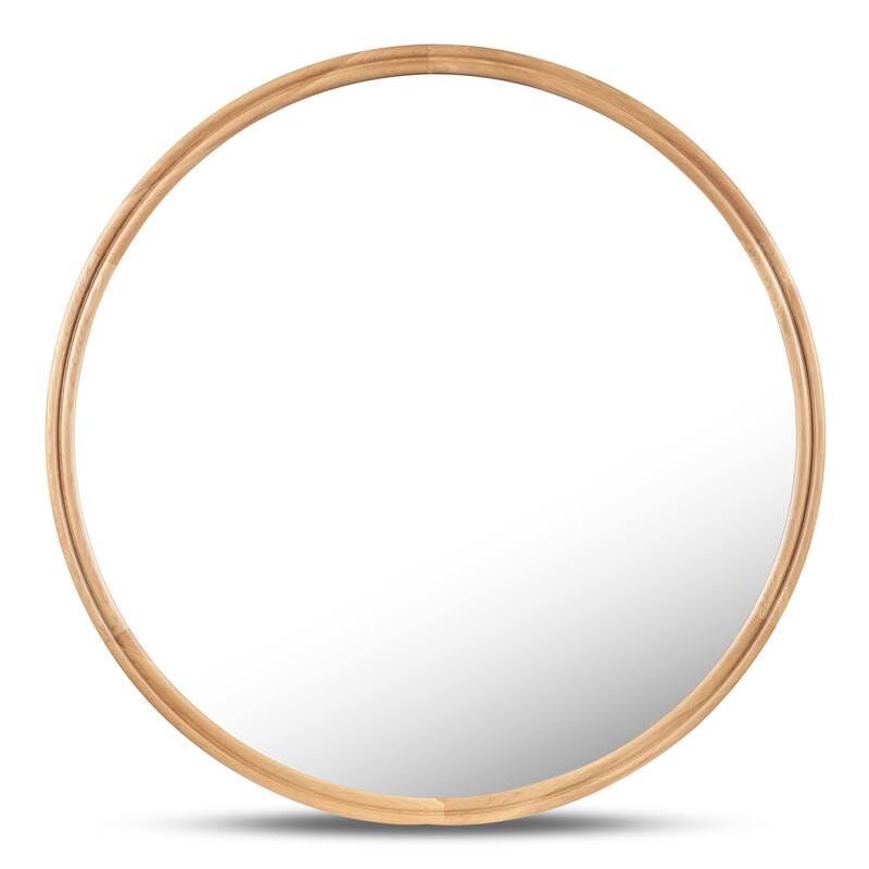 NADAAL STUDIOS Olyen Mirror, Oval Solid Walnut Frame with Double Edge Detail, Natural Walnut - Oak - 36.0in H X 1.06in D X 36.0in W