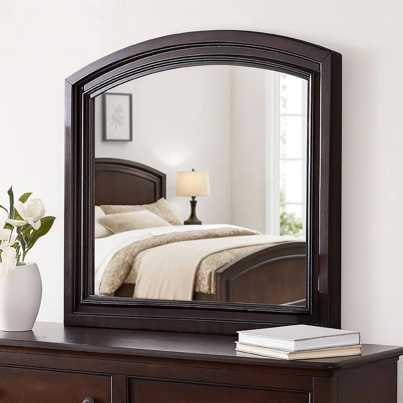 Wooden Mirror with Raised Frame and Molded Details, Brown