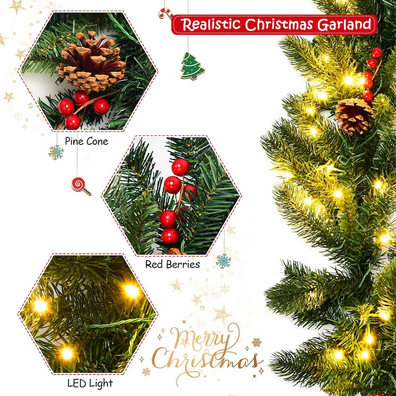 Gymax 9FT Pre-lit Christmas Decoration Garland Indoor Outdoor w/ LED - See Details