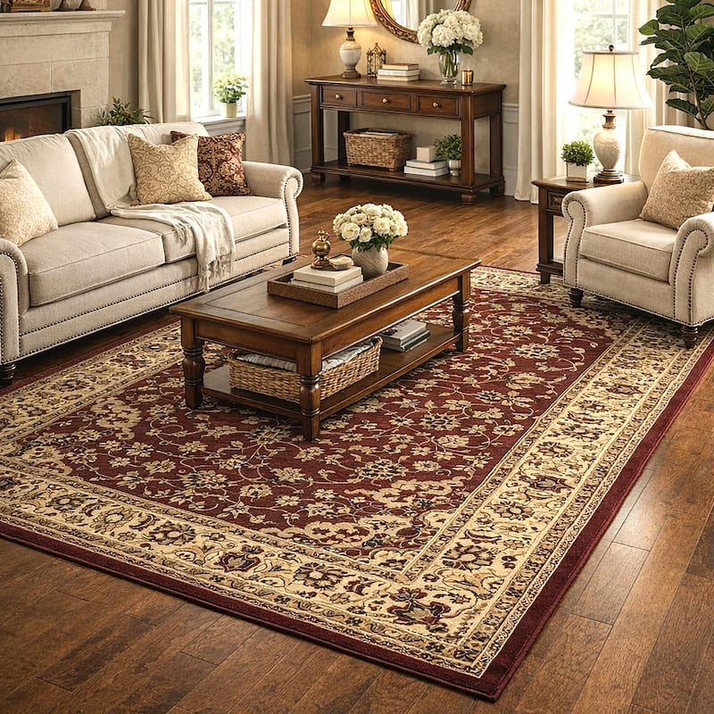 Admire Home Living Caroline Traditional Floral Sarouk Pattern Area Rug - 7'9 X 11' - Burgundy