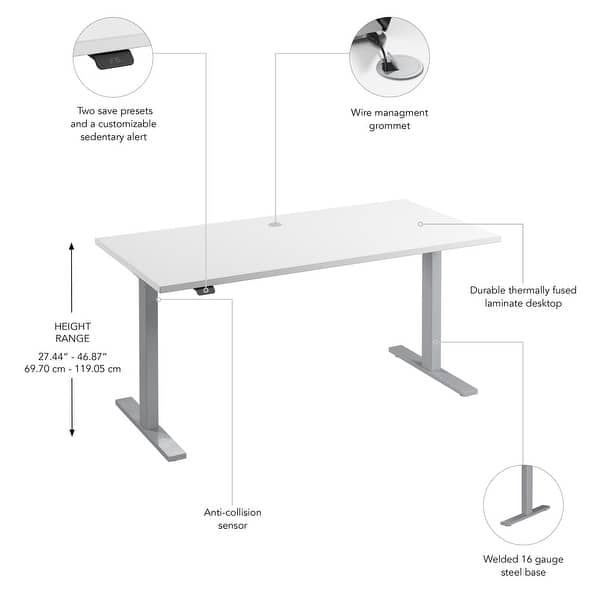 dimension image slide 16 of 22, Bush Business Furniture Move 60 Series 60x30 Adjustable Standing Desk