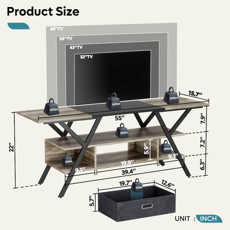 55 inch LED TV Stand for TVs up to 65 inch Media Console Entertainment Center with Drawer