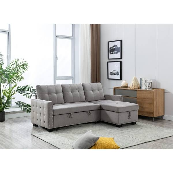 Reversible Velvet Sectional Sofa Pull out Sleeper Sofa Bed Lshape 3
