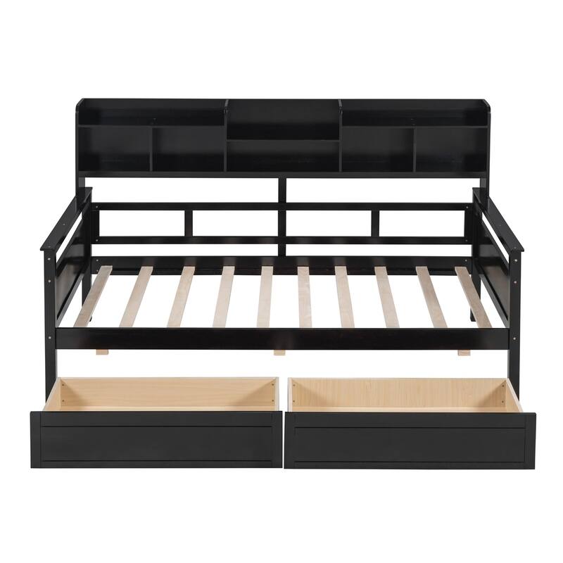 Twin/Full size Daybed with Shelves and Two Drawers