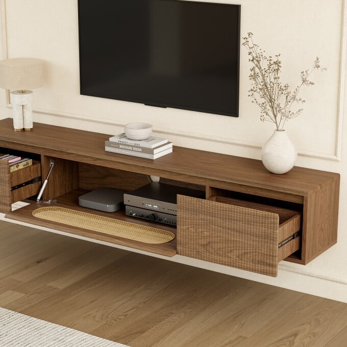 70.86'' Wooden Floating TV Stand, Wall-Mounted Entertainment Center