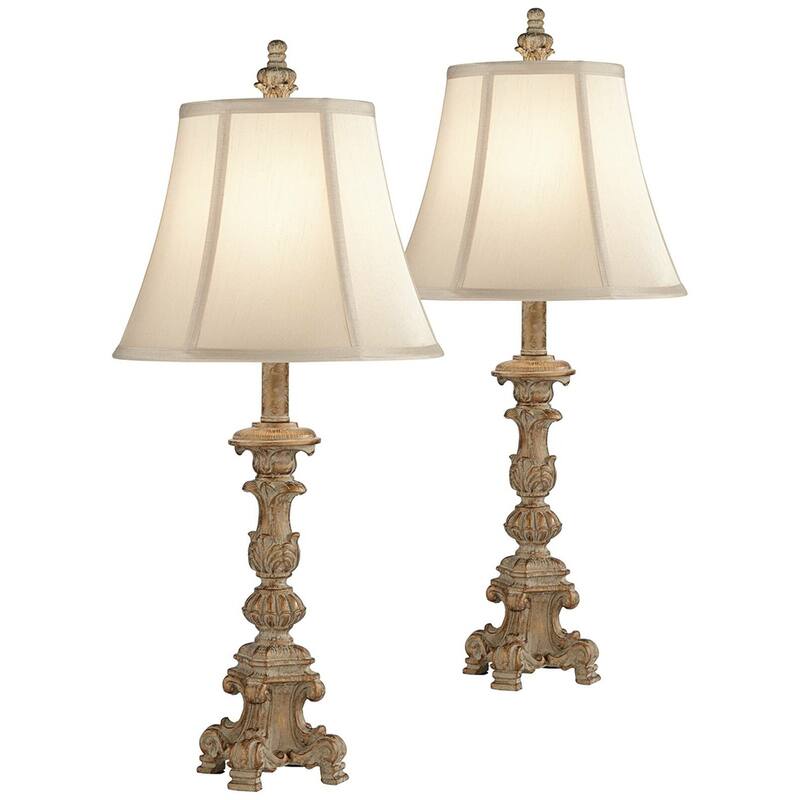 Whitewash Traditional Candlestick Lamps Set of 2 26" x 12" Bed Bath
