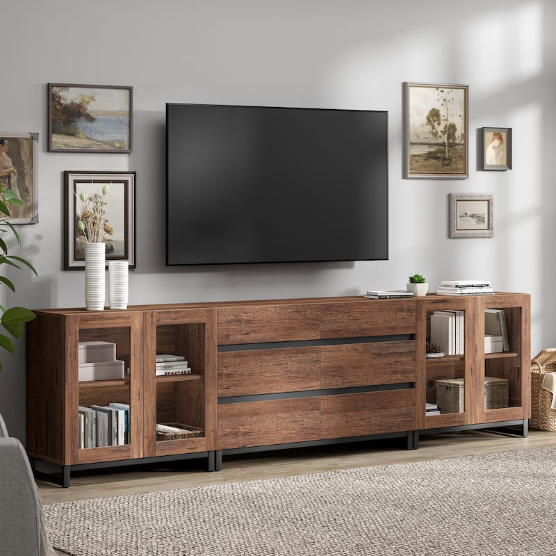 3 in 1 TV Stand for TVs up to 120 inches, Modern TV Console with Glass Doors and 6 Drawers for Living Room, Bedroom