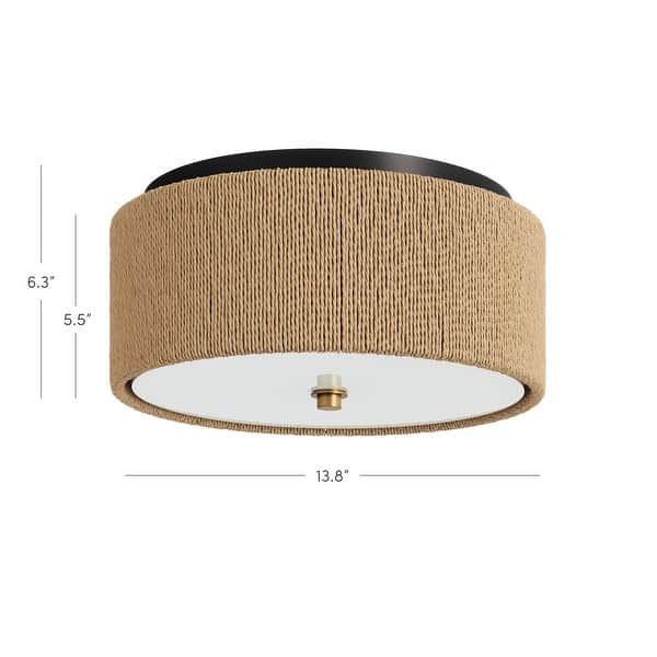 Juluca Boho Flush Mount Ceiling Light Fixture with Frosted Glass Diffuser and Seagrass Shade
