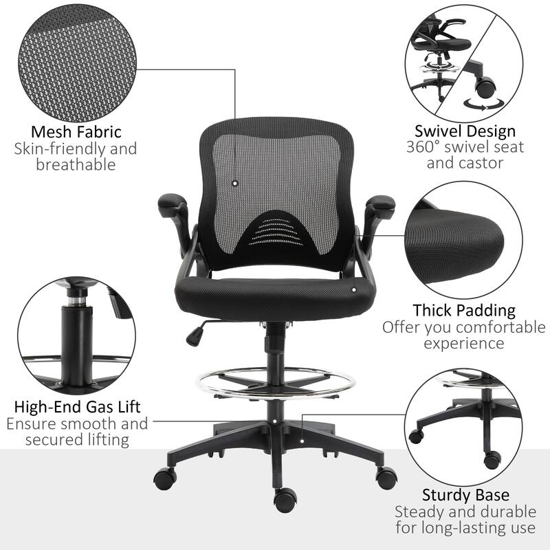 Mesh Drafting Chair with Footrest Ring, Ergonomic Tall Office Chair, Swivel Chair with Lumbar Support and Adjustable Seat Height