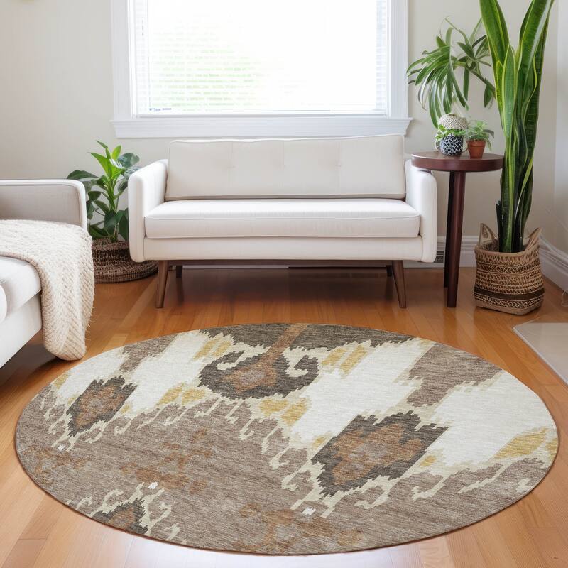 Premium Washable Super Soft Boho Ikat Mayfield Rug - Brown - 8' x 8' - Round