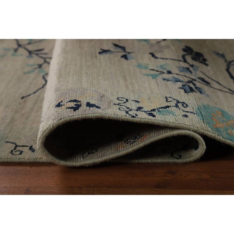 Hand Knotted Oriental 100% Wool Carpet Traditional Floral Beige & Ivories Art Deco Runner Rug - 14' 4'' X 4' 0''
