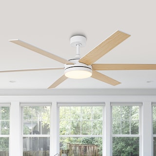 60-in White Wooden Reversible Remote Large Coastal Ceiling Fan with Light