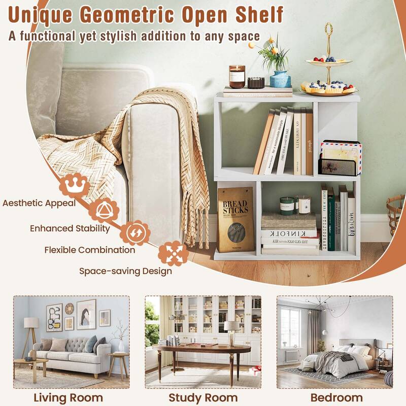 Costway 1/2 PCS 3-Tier Bookshelf Geometric Bookcase Side Table with
