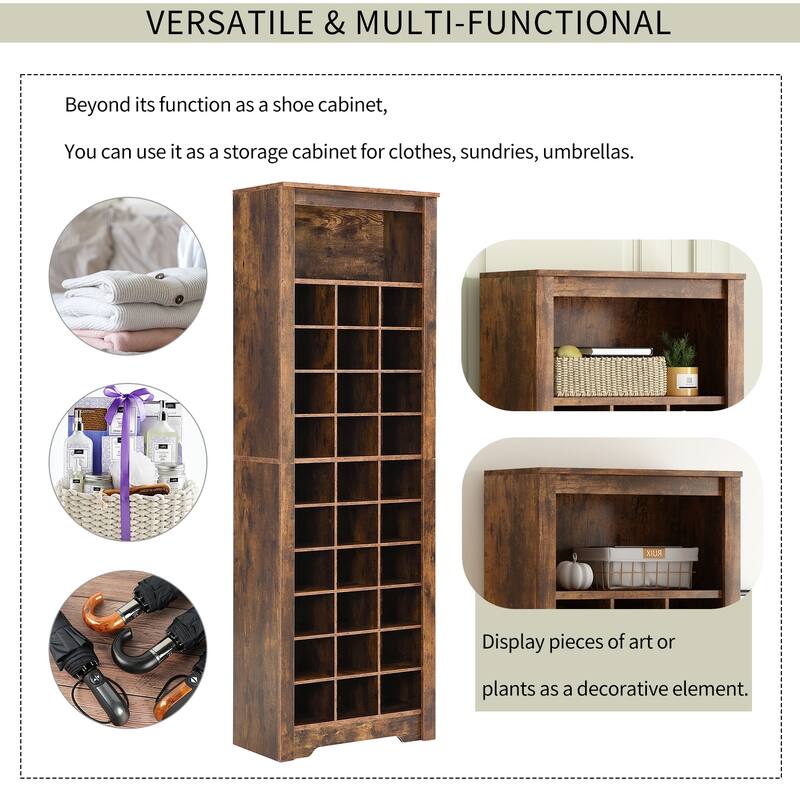Contemporary Tall Shoe Storage Cabinet with 30 Shoe Cubby, Freestanding Shoe Rack, for Hallway, Entryway, Porch and Bedroom