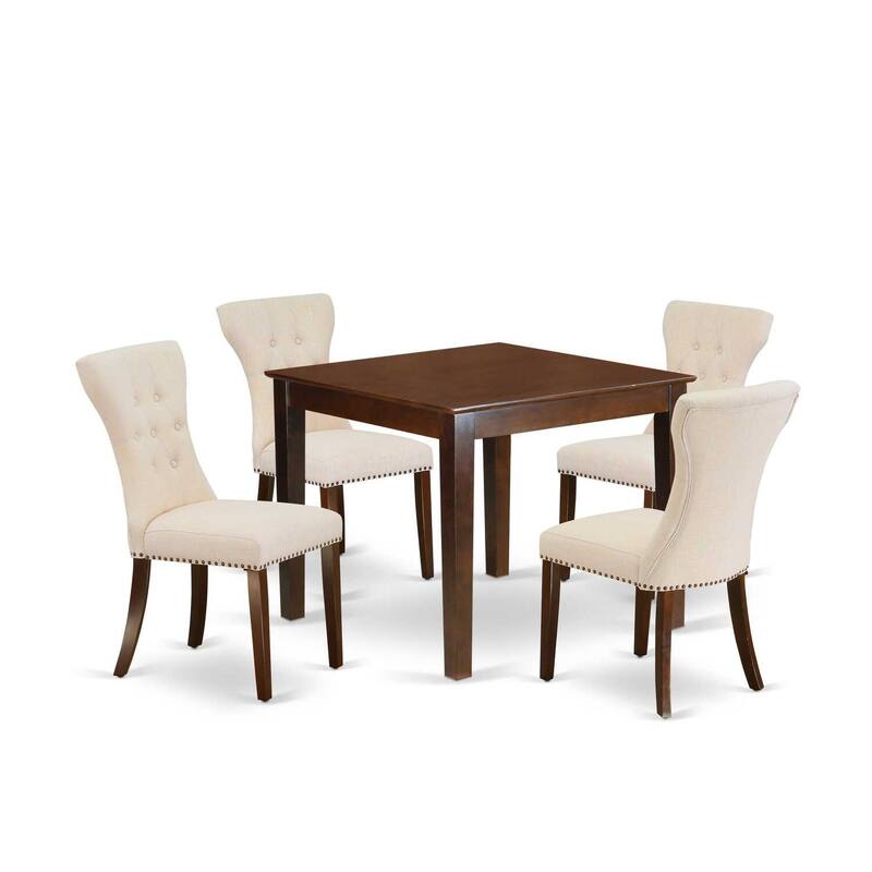 HomeStock 5-Piece Rectangle Mahogany Finish Solid Wood Top Dining Table with 4-Parson Chair
