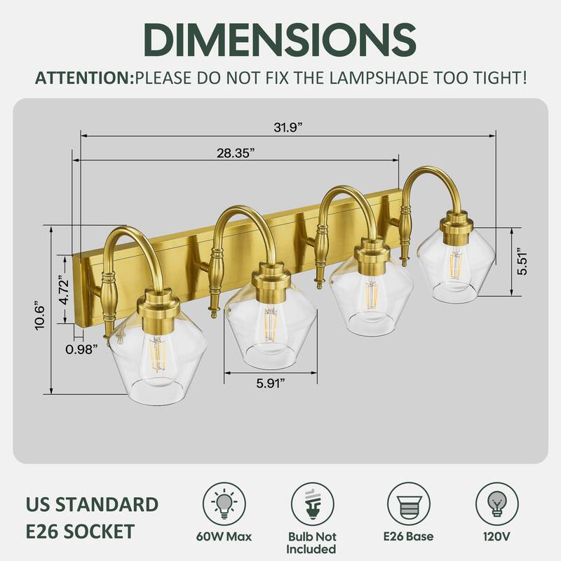 Modern 3/4-Light Bathroom Vanity Light in Black/Gold Finish