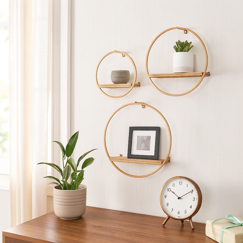 Metal Modern Circular Wall Shelves - Set of 3 - Bronze/ Copper - 16.0"