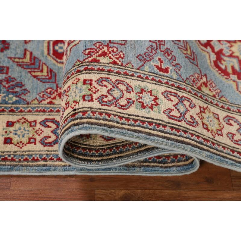 Light Blue Kazak Oriental Runner Rug Hallway Hand-Knotted Wool Carpet - 2'1" x 5'9"