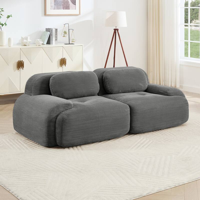 Rossetta Simplified Anti-Slip Style Premium Corduroy Fabric Modular Loveseat Sofa with Curved Armrests