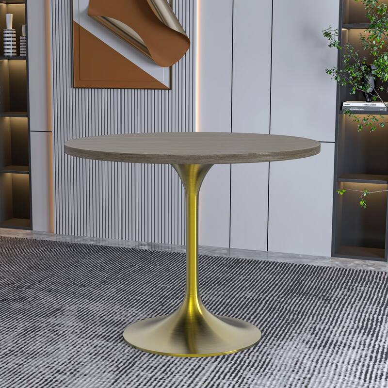 LeisureMod Verve 36" Round Dining Table with MDF Wood TableTop and Brushed Gold Base for Kitchen & Dining Room