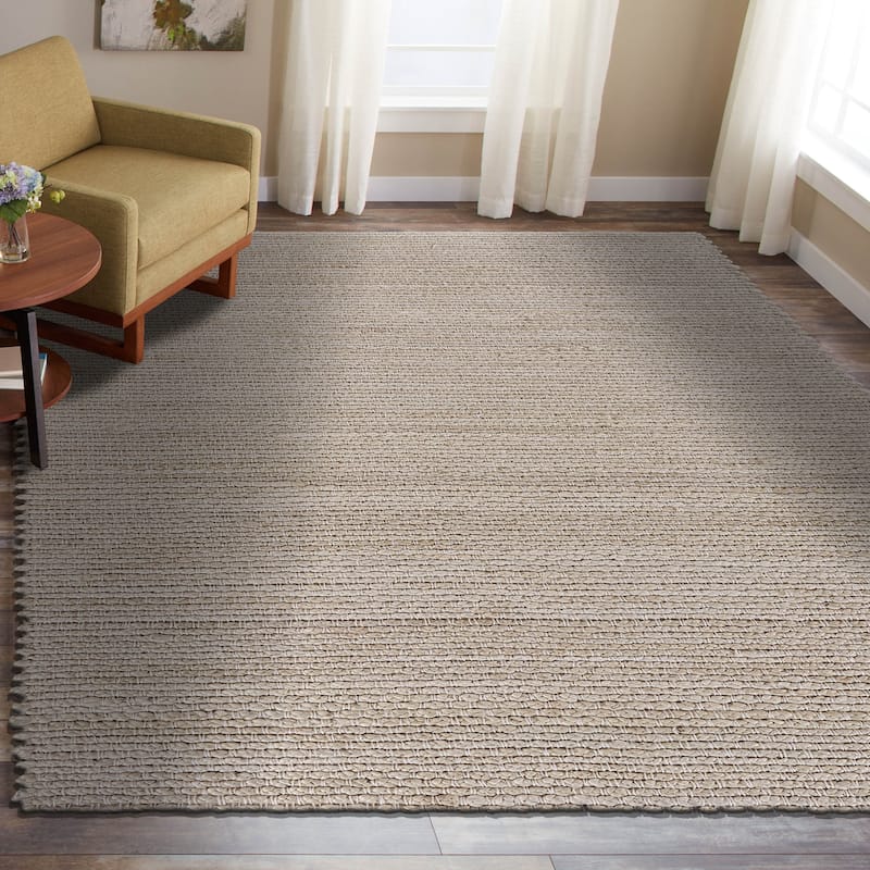 Violet Silver/Ivory Striped Hand-Woven Jute Indoor Area Rug by Sevita