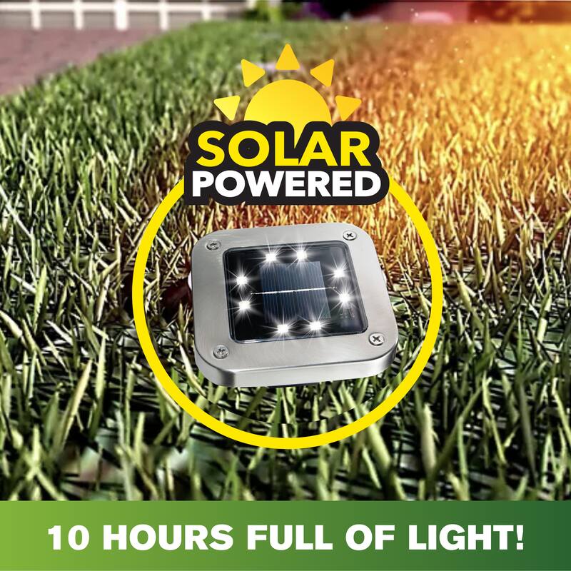 Bell + Howell 8 LED Square Solar Powered Disk Lights with Auto On/Off - 4 Pack - Grey