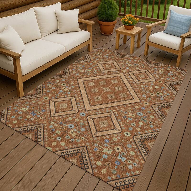 Machine Washable Indoor/ Outdoor Boho Milli Chantille Rug - Paprika - 8' x 10'