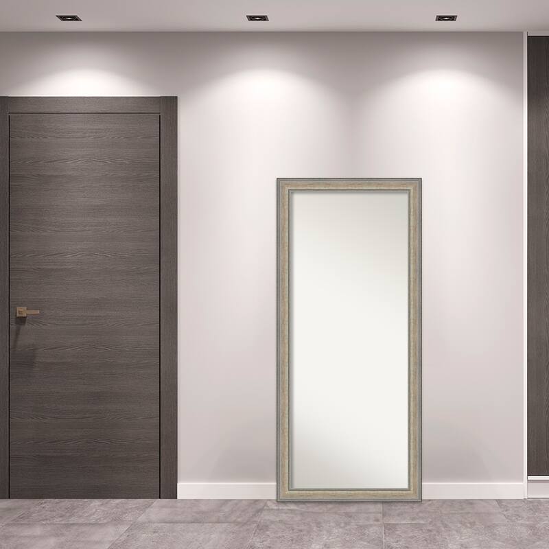 Fleur Champagne Silver Non-Beveled Wood Framed Full-Length Floor Leaner Mirror - Fleur Champagne Silver - Glass Size 24x60