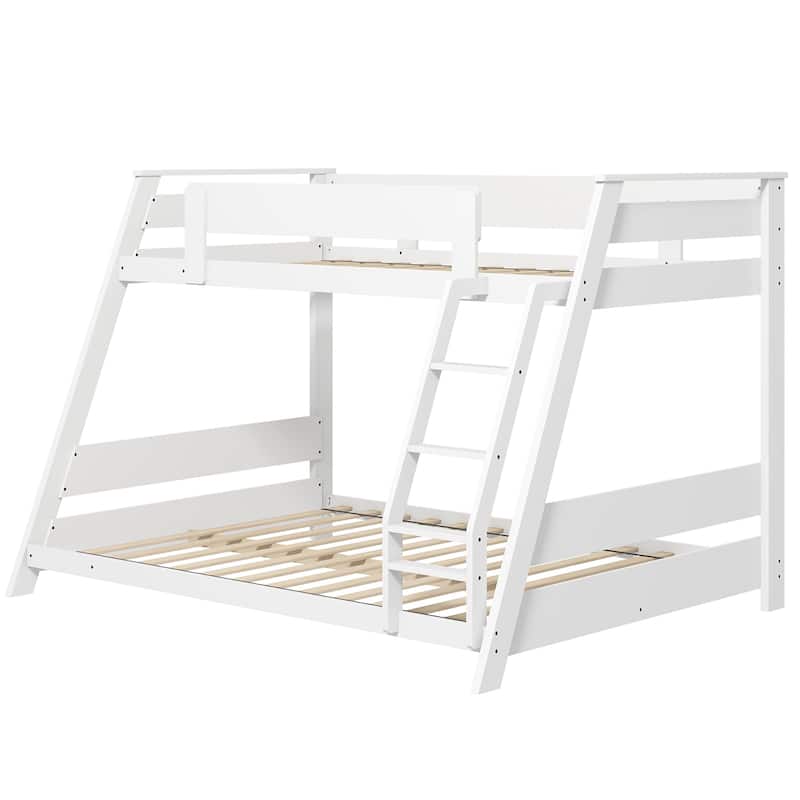 Gymax Twin Over Full Low Bunk Bed Solid Wooden Floor Bunk Bed w/