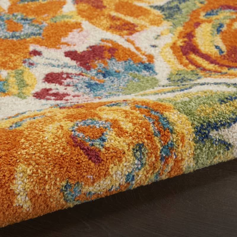 Power Loomed Floral Traditional Low Pile Durable Area Rug - 90' X '27' X '0.25