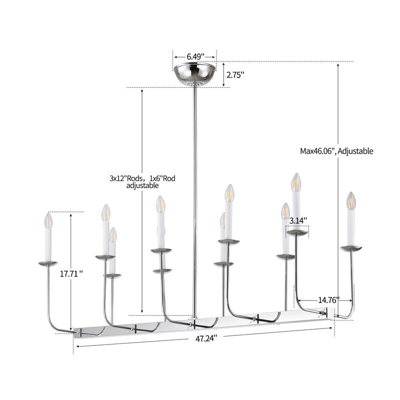 47" Large 10-Light Linear Branching Chandelier