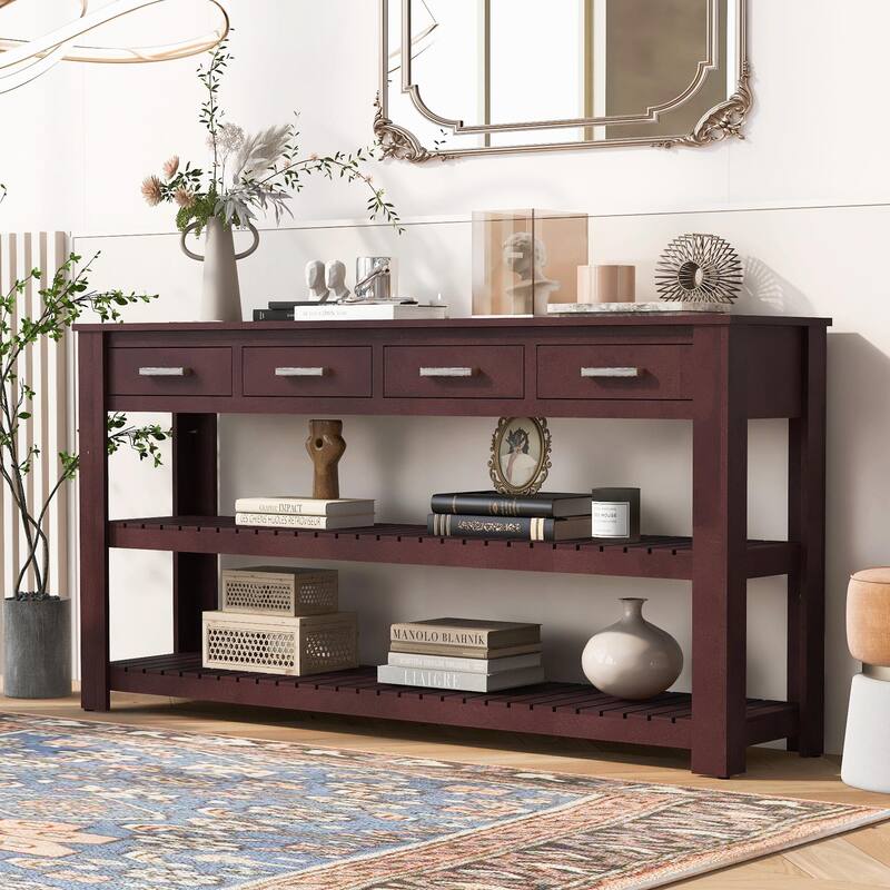 Stylish Entryway Console Table with 4 Drawers and 2 Shelves
