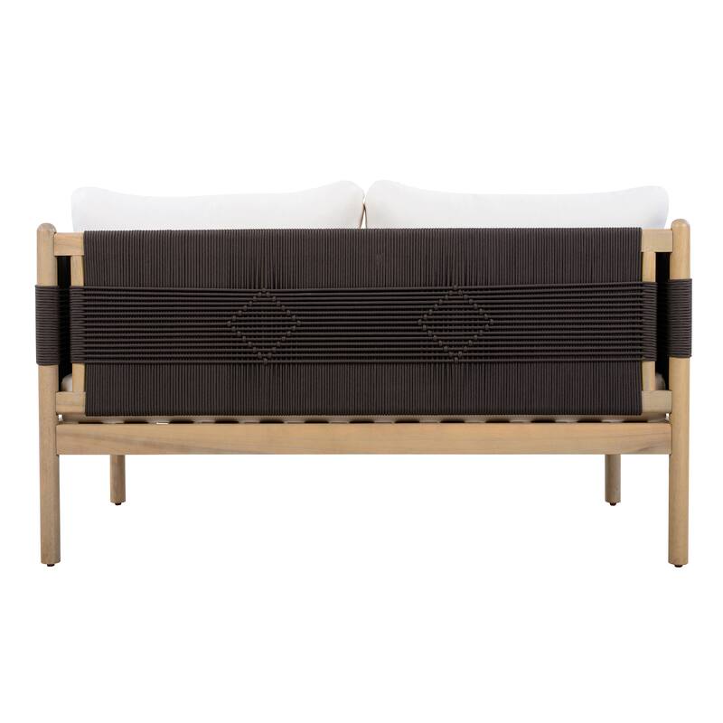 Christopher Knight Home - Outdoor 2-Piece Set with Acacia Wood Loveseat and Coffee Table, Rope Panels & Cushioned Seating