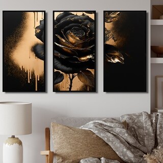Designart "Black And Gold Rose IV" Floral Rose Framed Canvas Art Print ...