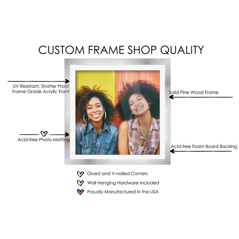 18x18 Frame Silver With White Picture Mat For 18x18 Print - Or 20x20